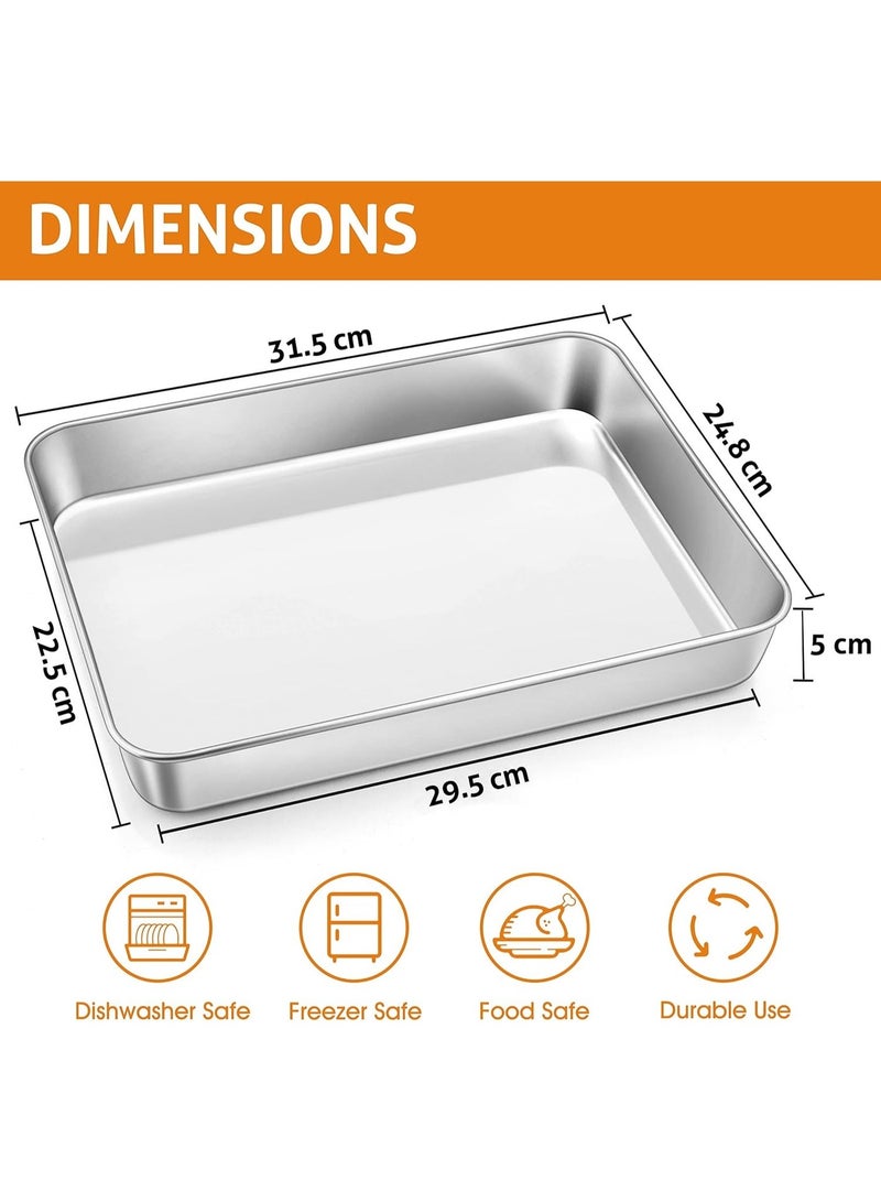 Deep Baking Sheet Pan, Stainless Steel Baking Tray (31.5x24.8x5 cm), Rectangle Tray Bake Tin for Brownie Cake Lasagna, Non Toxic & Healthy, Mirror Finish & Rust Free, Durable & Dishwasher Safe - Image 2